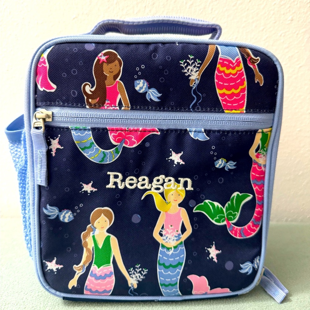NEW Pottery Barn Kids navy mermaid lunchbox never used - personalized for Reagan